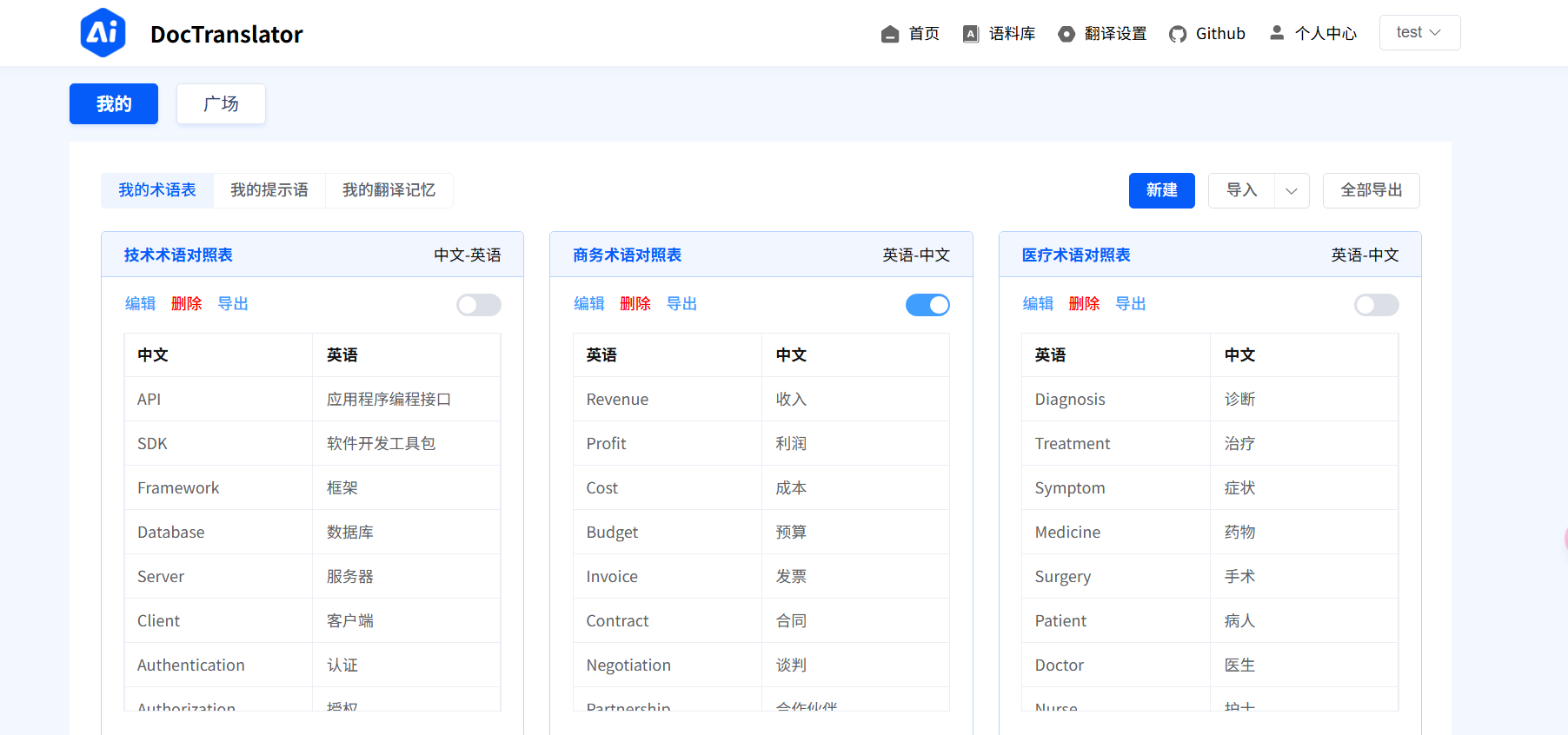 术语库管理界面